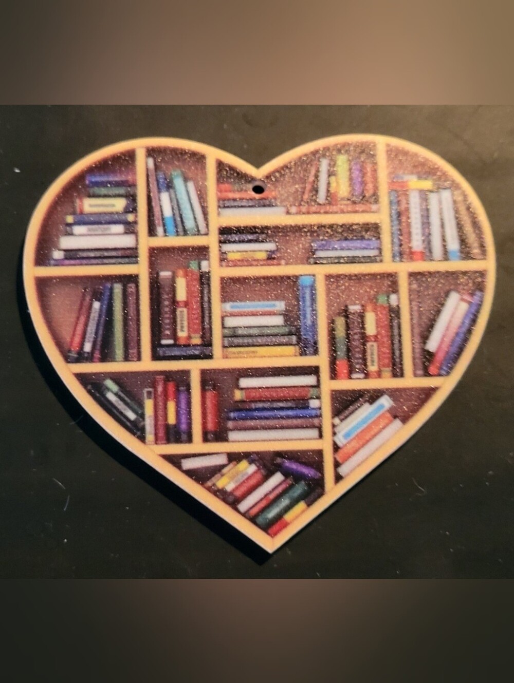 Heart-Shaped Bookshelf Style Ornament / Hanger, Multicolor, NWT